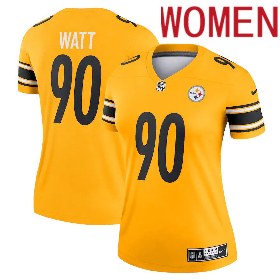 Women Pittsburgh Steelers 90 T.J. Watt Nike Gold Inverted Legend NFL Jersey